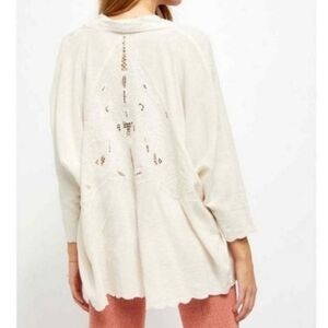 Free People Cool Nights Embroidered Kimono Cardigan Ivory Cotton Blend Size L